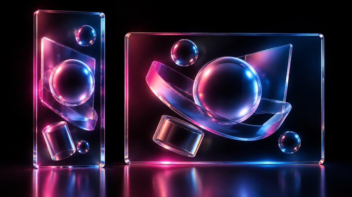 A tall narrow glass panel and a wide glass panel side by side holding the same composition reflowed for each shape