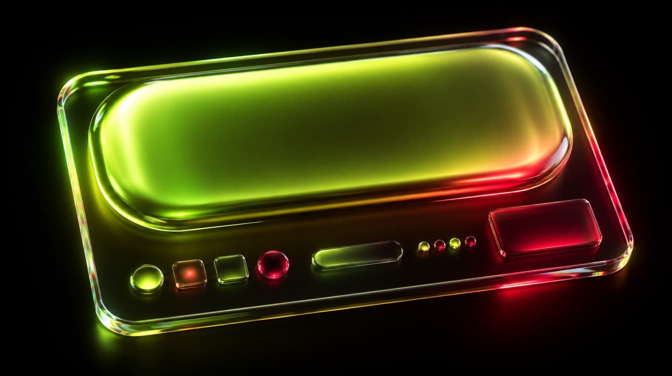 A glass panel with one enormous dominant action block and every other element deliberately shrunk beneath it