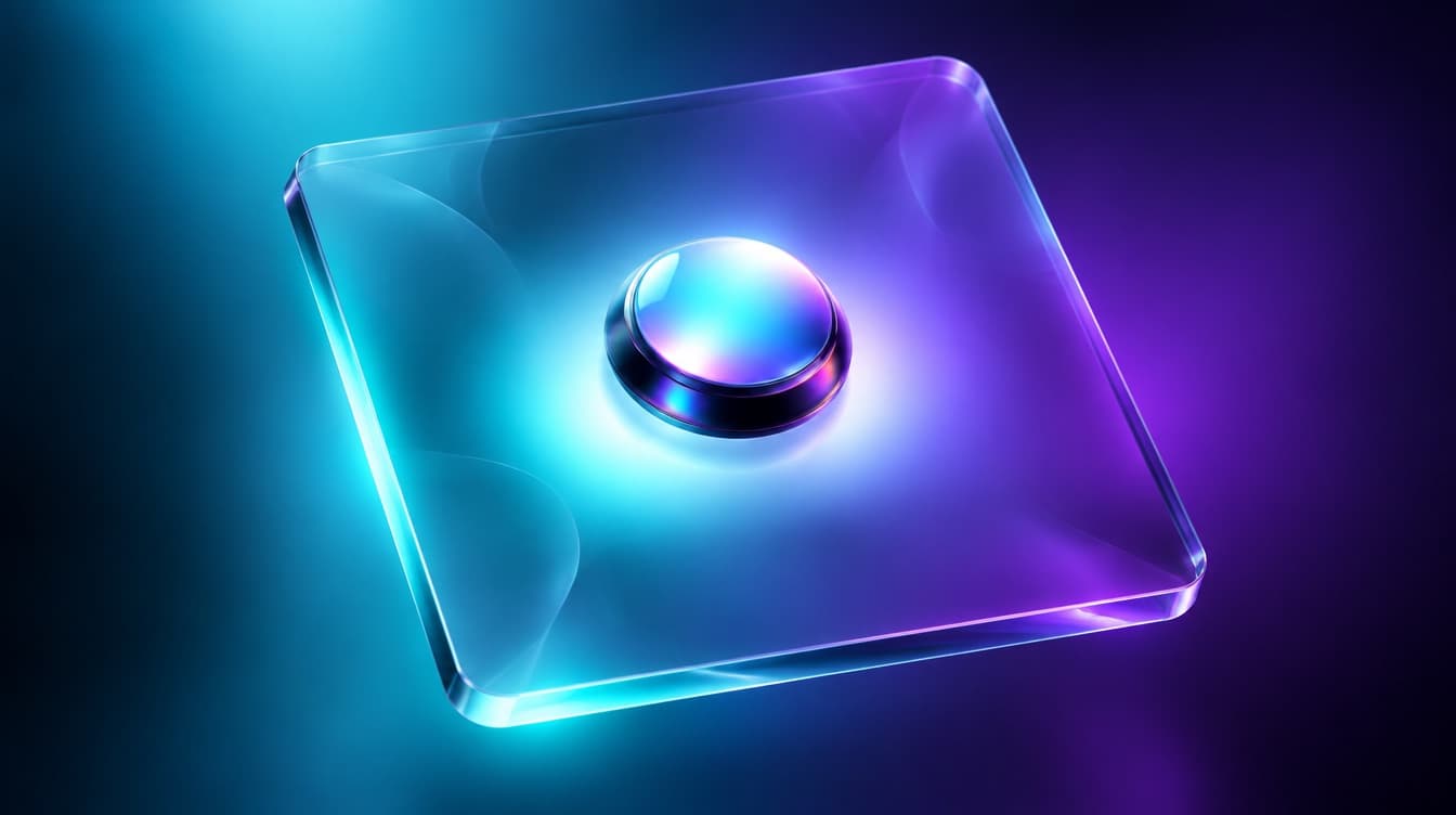 A glass panel holding a rich three dimensional composition with one small solid button-shaped element standing proud of its surface, lit far brighter than anything else